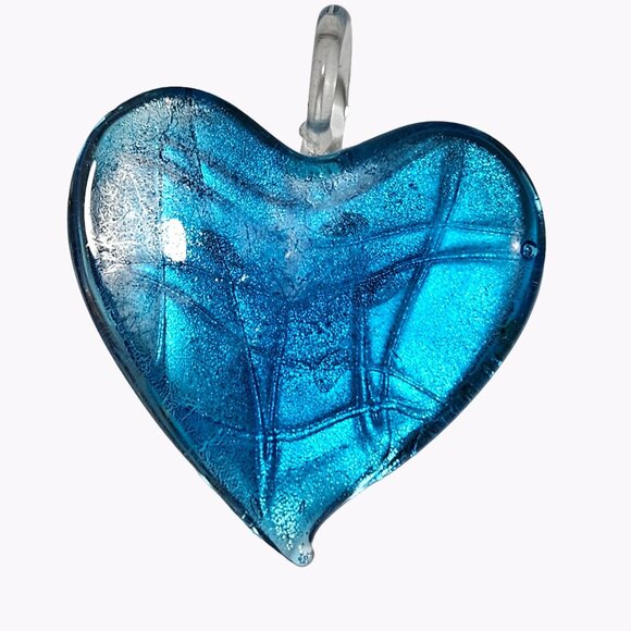 Elegant Hand Painted Art Glass Heart Pendant Statement Fashion Jewelry Women - Picture 2 of 3